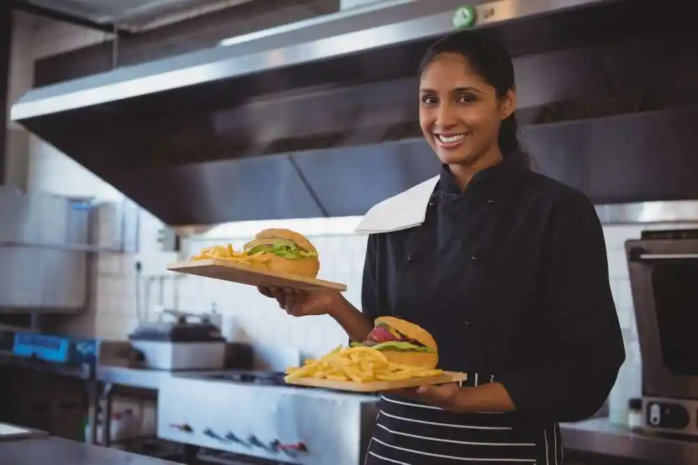 Waitress with burger