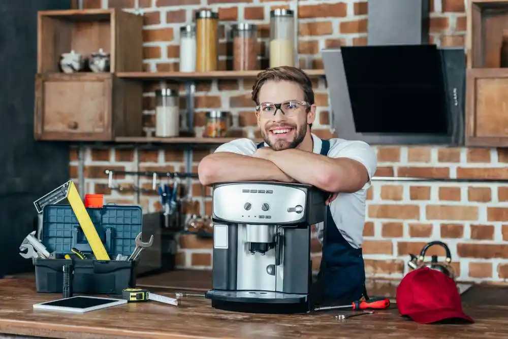 Man and coffee machine